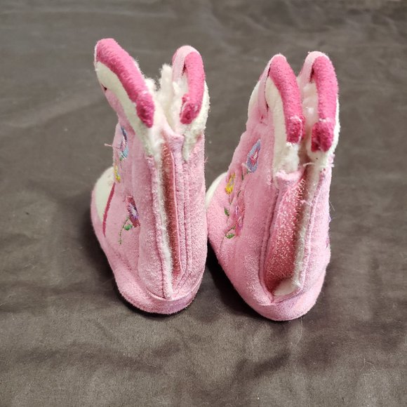 Cowgirl Booties 0-3 Size Pink Velcro Closure Floral Pattern - Picture 3 of 3